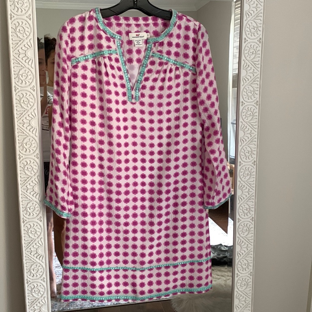 🩷LIKE NEW!! VINEYARD VINES 100% SILK Purple Tie Dye Gingham Tunic Dress